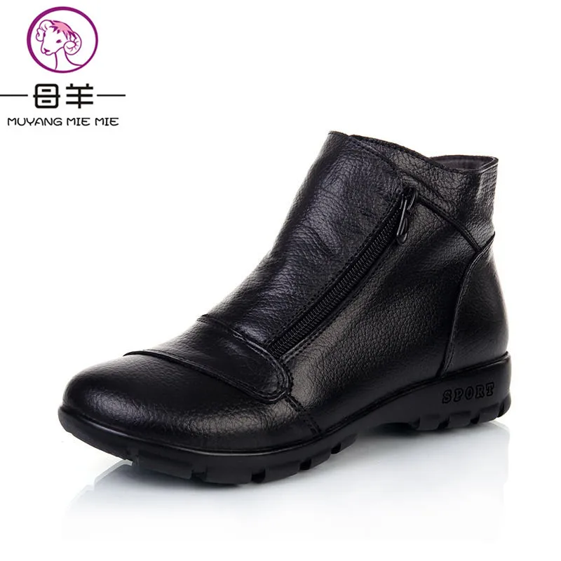 Женские ботинки из натуральной кожи на плоской подошве Размеры 35 43|snow boots|boots