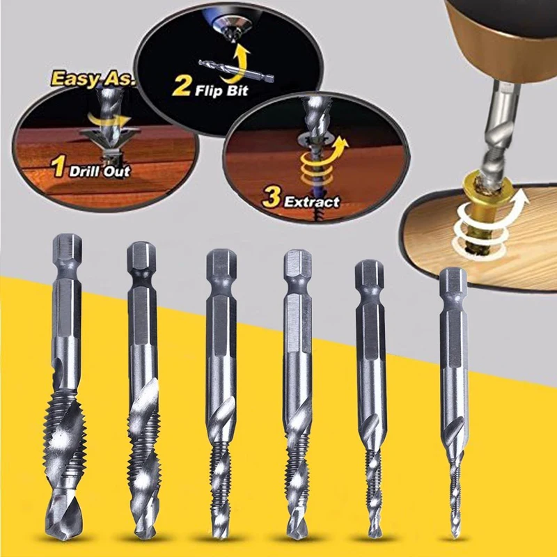 Ступенчатая Буровая головка бура 1/4 ''hex HSS высокая Скорость Сталь нитки спираль винт сверла метрики композитный коснитесь сверло кран 6 шт./компл. Matkap Ucu