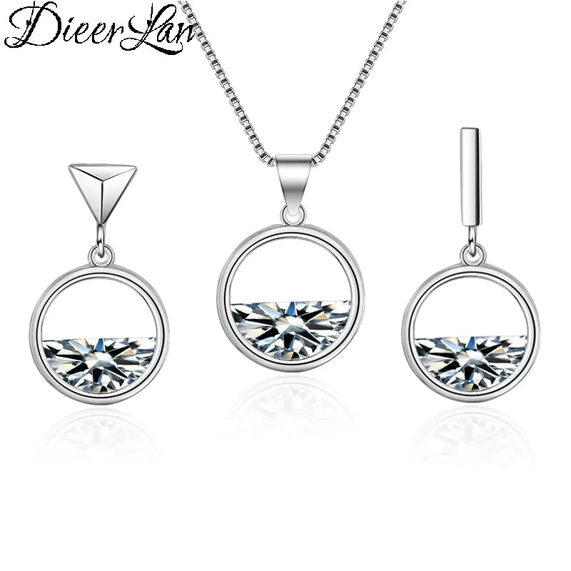

Fashion Wedding Jewelry Sets 925 Sterling Silver Rhinestone Round Long Necklaces Earrings for Women Girls Statement Jewelry
