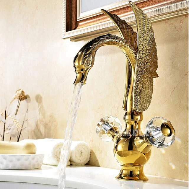 Robinet d'eau chaude et froide à trou unique, robinet de lavabo en velours  doré à Double poignée, robinet de lavabo en céramique de luxe européen M01  - AliExpress