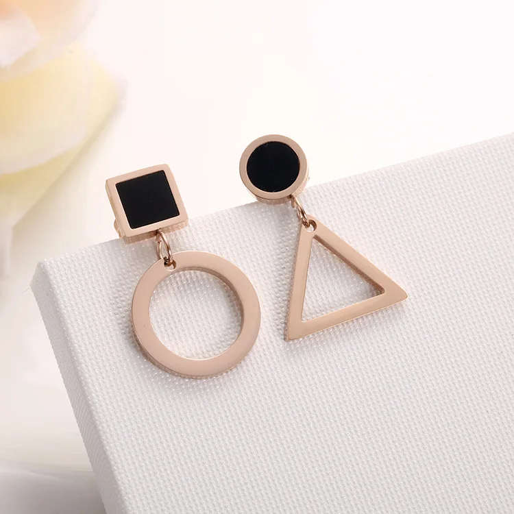 Дизайн, модные треугольные круглые черные серьги-гвоздики в виде ракушки, титановая сталь, розовое золото, свадебные серьги для женщин, Brincos BXE33