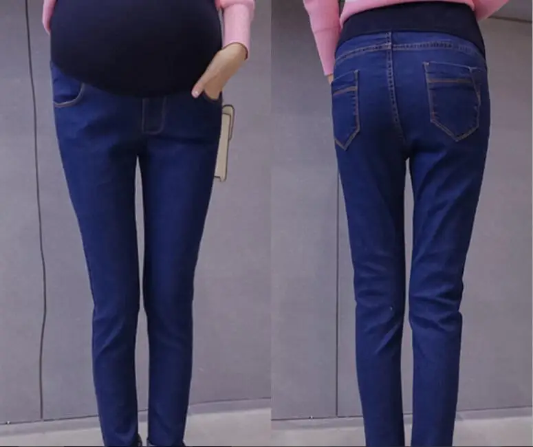 Джинсы для беременных, джинсы для кормящих женщин, длинная поддежка живота обтягивающие леггинсы, Одежда для беременных, брюки - Цвет: Синий