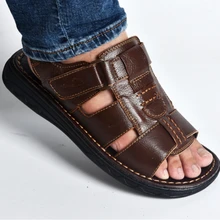 Г., летние мужские тапочки сандалии из натуральной кожи уличные повседневные мужские кожаные сандалии, пляжная обувь hombre, открытая обувь