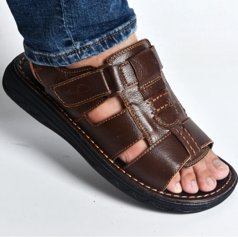 2020 Zomer Heren Slippers Echt Lederen Sandalen Outdoor Casual Mannen