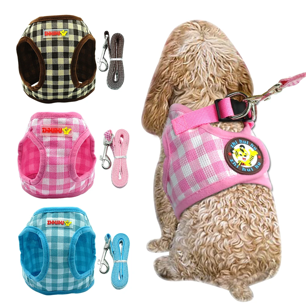 

Nylon Dog Harness and Leash Set Cats Pet Walking Harness Vest For Small Puppy Dogs Mesh Breathable Pink Blue Coffee