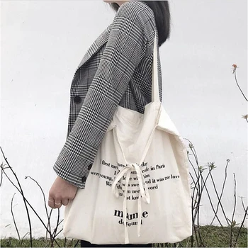 

Shoulder Bags Cotton Fabric Canvas Bag Handbag Fashion Letter Printing Bowknot Leisure package DIY Ribbon with Canvas Satchels