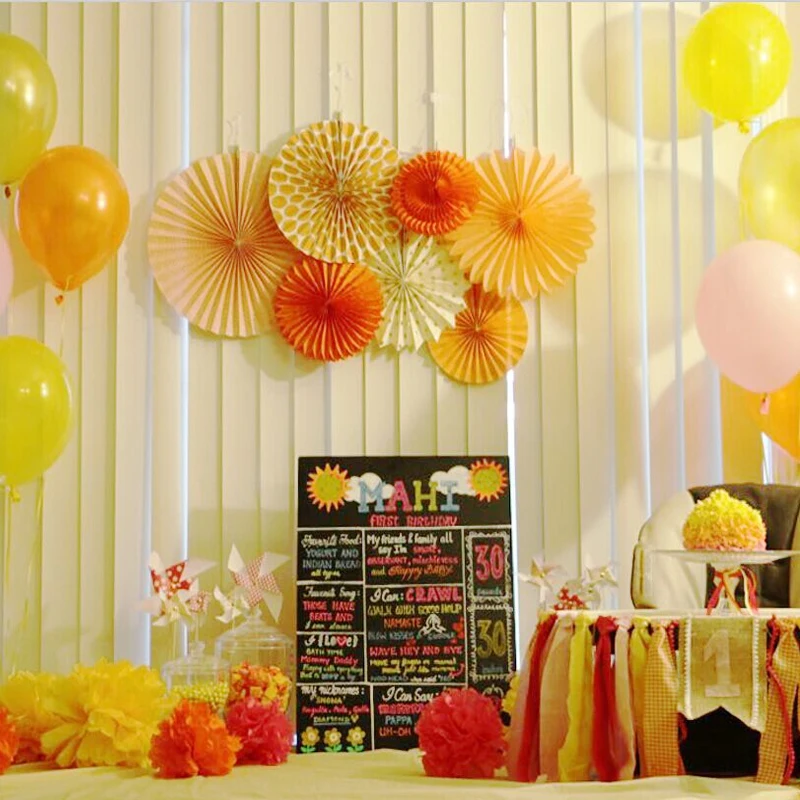 New Orange Set Paper Crafts Home Hanging Decoration Party Birthday Wedding Baby Shower Sunshine Bright Color Paper Fan