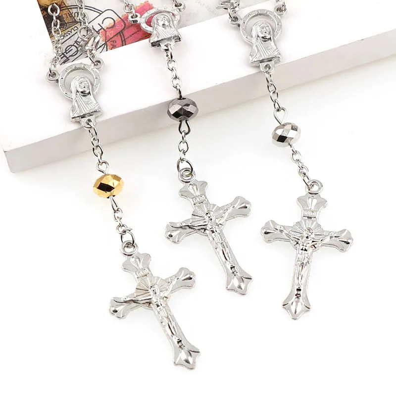 6x8 мм граненые пластиковые бусы, четки, браслет с серебряным Омаром из металла, центр Марии и Иисус Распятие крест подвески