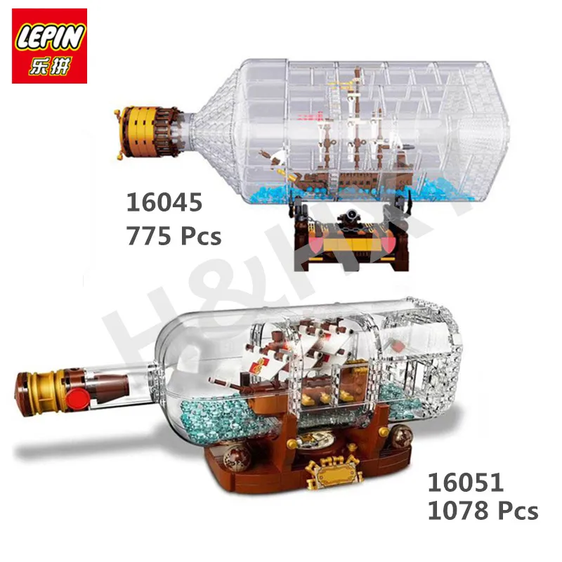 

IN STOCK LEPIN 16045 775pcs 16051 1078pcs Creative Series The Ship in the Bottle Set Building Blocks Brick Toys 21313 Model Gift