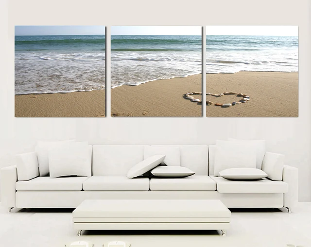 3 Piece Canvas Wall Art Sets Beach Painting Heart Stone Oil 3 Piece Canvas Wall Art Sets Beach Painting Heart Stone Oil Paintings Bedroom Decorative Picture Seascape