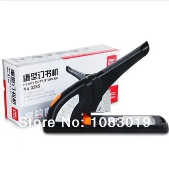 

New valuable Deli 0385 Office Stationary Heavy duty thick stapler 65% power save staples hot sale with color black