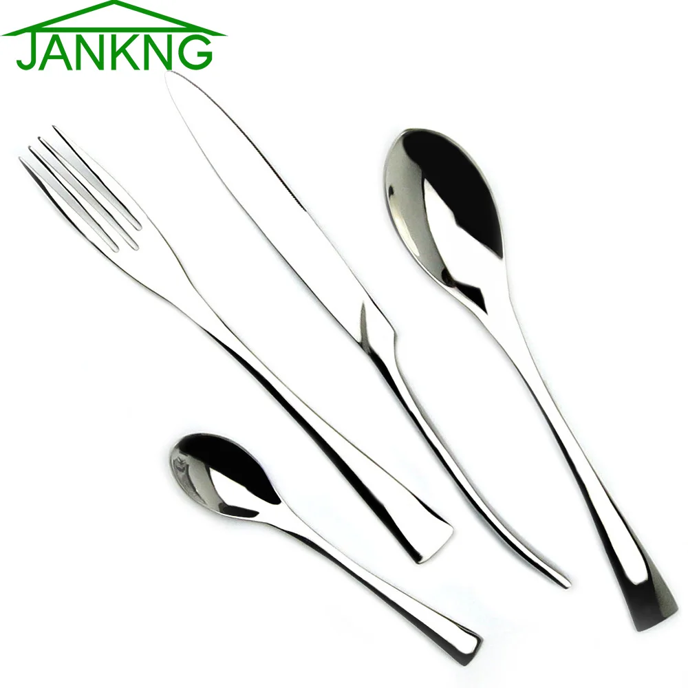

JANKNG 4Pcs/Lot 18/10 Stainless Steel Dinnerware Set Steak Knife Dinner Fork TeaSpoon Sliverware Western Cutlery Set Tableware