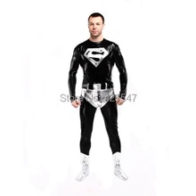 Factory Direct Wholesale Price Shiny Metallic Black Superman Costume Halloween Cosplay Party Prom Zentai Suit