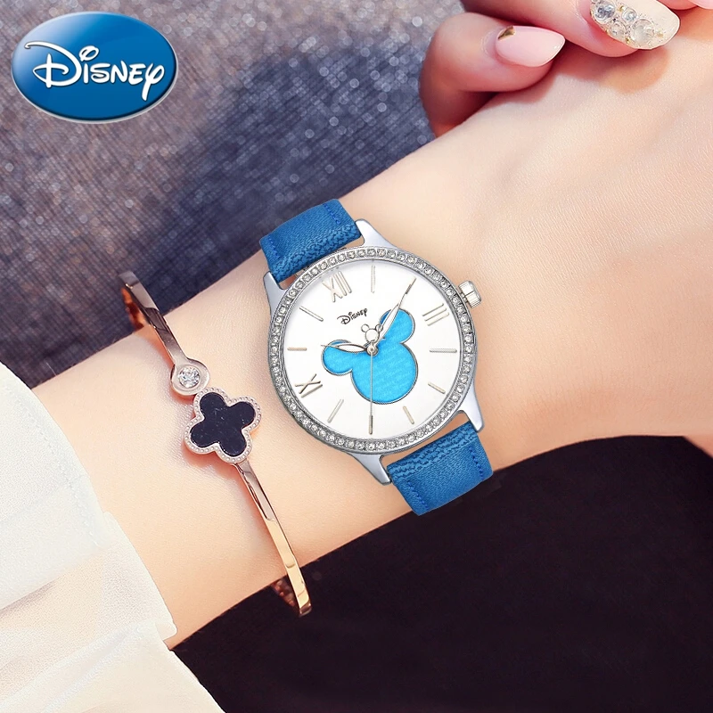 Оригинальный Микки Мышь Для женщин кожа кварцевые элегантные модные часы Для женщин best подарок Водонепроницаемый световой рук часы