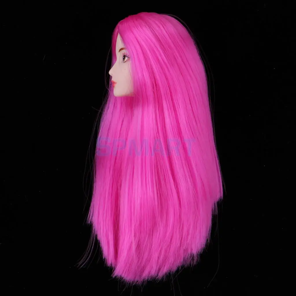 1/6 BJD Makeup Face Head Sculpt with Rose Red Wig Hair Doll Replacement Body Part Custom for Dollfie for DOD SD DD