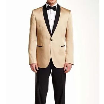 

2017 Latest Coat Pant Designs Gold Tuxedo Black Lapel Prom Men Suit Slim Fit Skinny 2 Piece Custom Suits Groom Blazers Masuclino