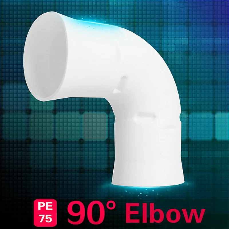 75mm PE 90 Degrees Elbow Ducting 2-Way Equal Connector Coupler For Ventilation System Air Duct with Corrugated Fixing Grooves |