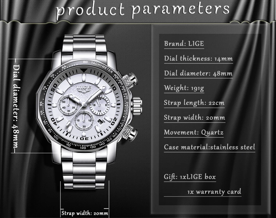 Военная Униформа часы LIGE для мужчин часы Модные Спортивные кварцевые Большой циферблат все сталь лучший бренд класса люкс водонепрони