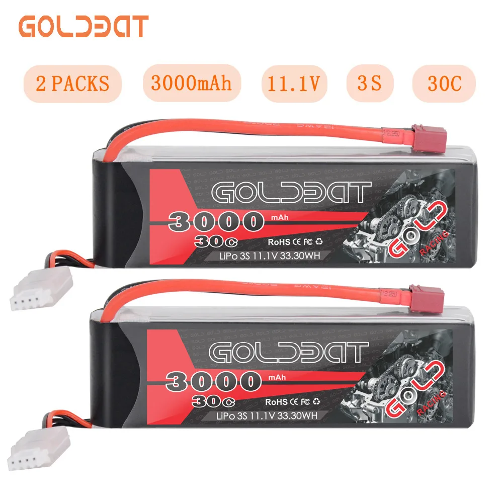 

2units GOLDBAT 3000mAh RC LiPo Battery 11.1V 3S LiPo Battery for rc LiPo 3000mah lipo 30C with T-Plug For RC Heli Drone Car Boat