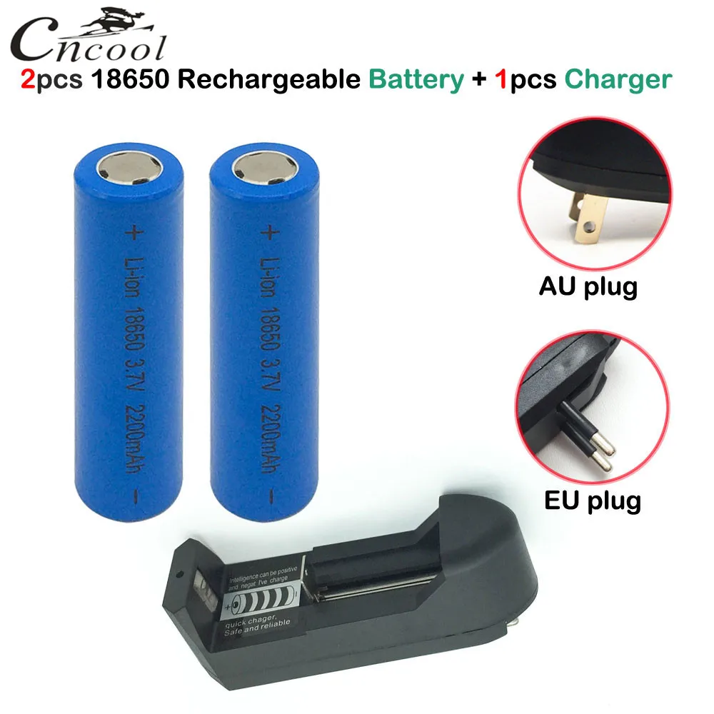 

GQYM 2 pcs 18650 Battery 3.7V 2200mAh Rechargeable li-ion battery + one charger for Power Bank Led flashlight batery 18650
