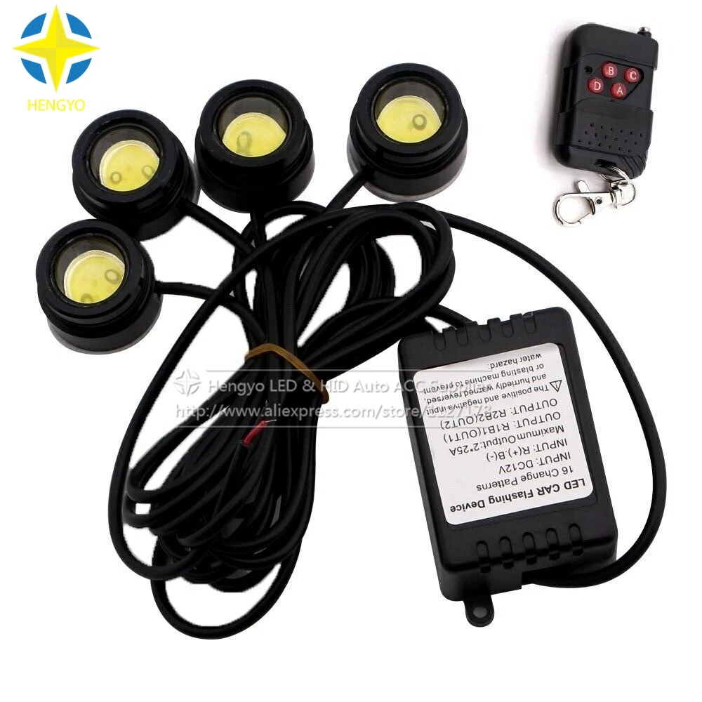 

Universal Car Auto One to Four 4 x 1.5W 6000K Strobe Flash Eagle Eye LEDs Car Light with Wireless Remote