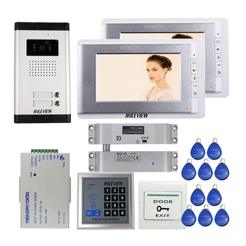 

FREE SHIPPING New 7" Video Intercom Apartment Door Phone Outdoor Camera RFID Access Kit for 2 Family + Electric Drop Bolt Lock