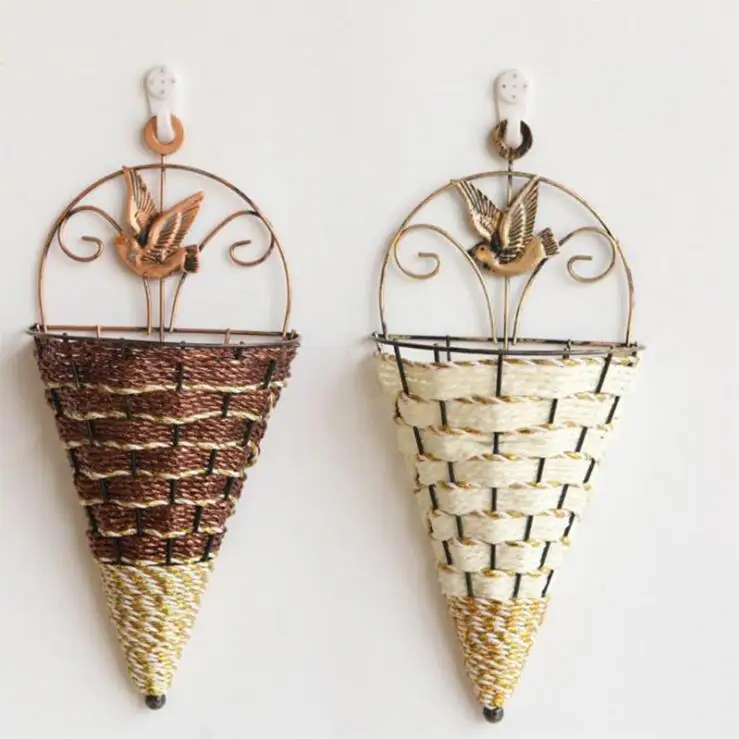 Simulation vase basket hanging wrought iron wall hanging flowers