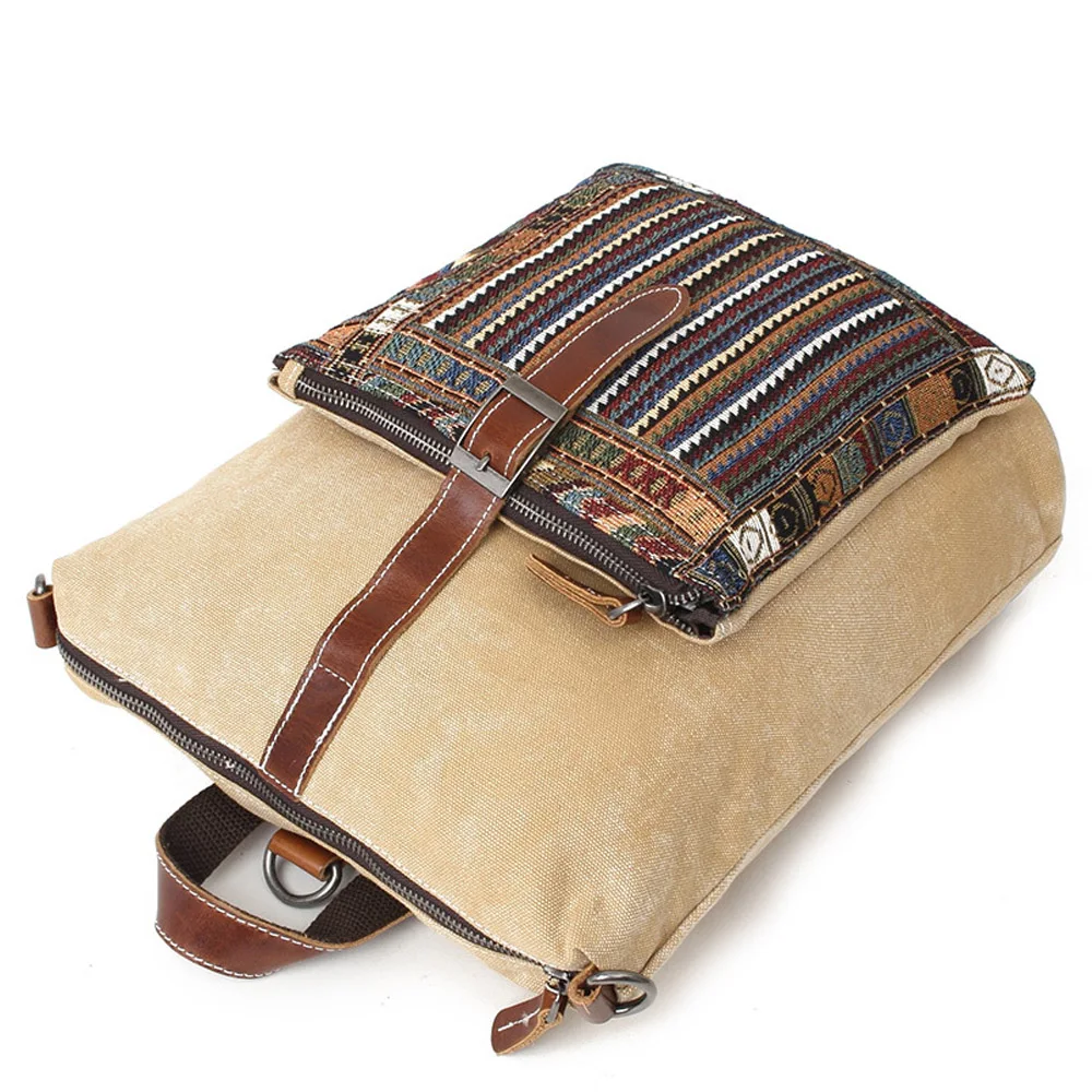Этнический холщовый рюкзак для женщин, национальные рюкзаки для отдыха и путешествий, рюкзак с вышивкой сзади, Студенческая школьная сумка