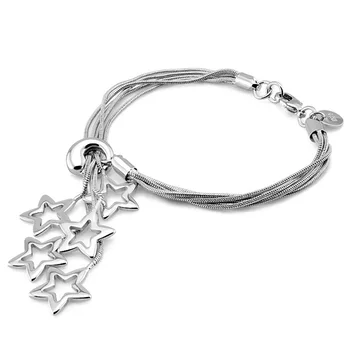 

Hot Sale fashion 100% 925 Sterling Silver star Bracelet Women Tassel snake chain Bracelet Charm lady Solid Silver Jewelry Gift