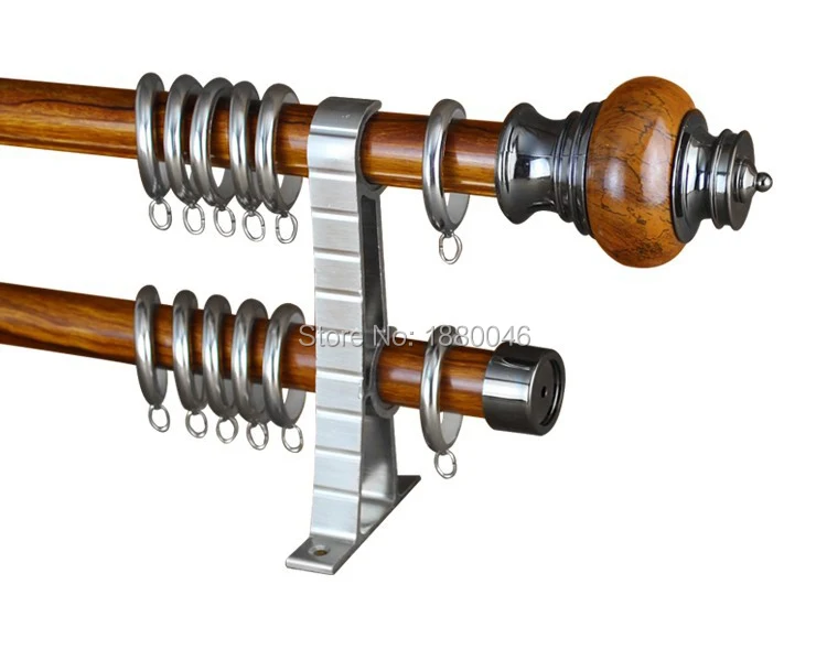 High Definition Wood Double Teak Color Grain Curtain Rod Rome Bar Curtain Accessories Window 