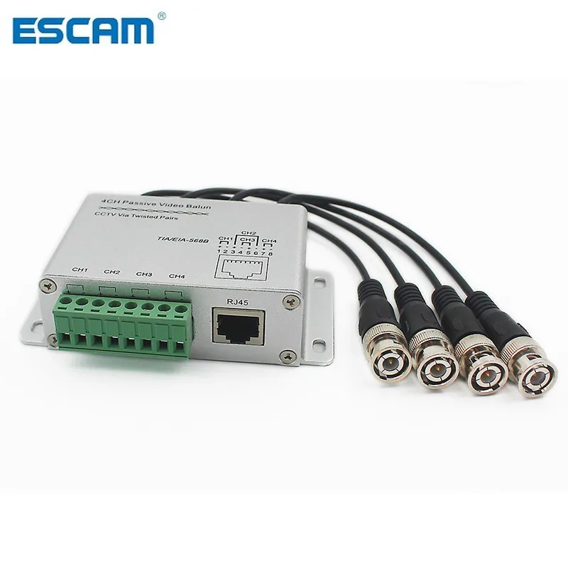 ESCAM CCTV 4 канальный пассивный передатчик видео Balun BNC Male к UTP Rj45 Cat5 трансмиссия для