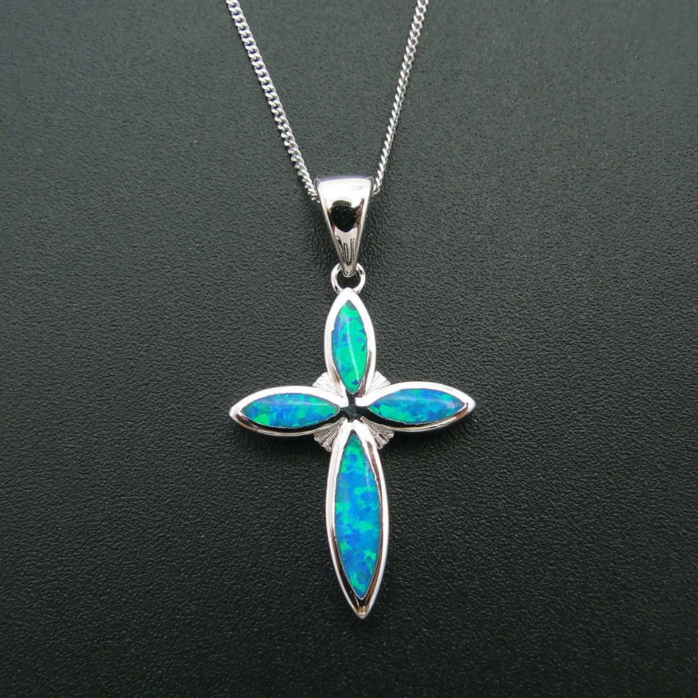 2017 New Fashion Jewelry Pendant Necklace with Blue Created Opal Cross