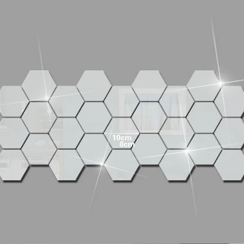 12 шт. 3D зеркальный шестигранник винил съемная Наклейка на стену для домашнего