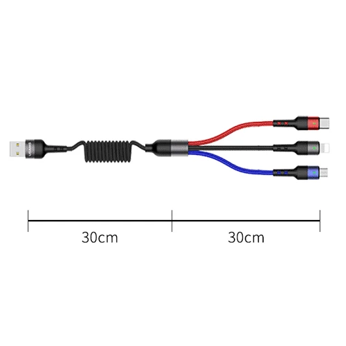 USAMS 1,2 м 3 в 1 телефон USB кабель type C Micro USB для iPhone X 8 7 6 iPad 3A Зарядка samsung Micro usb C для iPhone кабель - Цвет: 3in1 Spring Cable