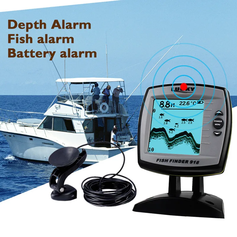

FF918-180S Fish Finder Wired Transducer Sensor Fishfinder 45 Degrees Echo LCD Fish Locator Boat English/Russian Menu Pesca Probe