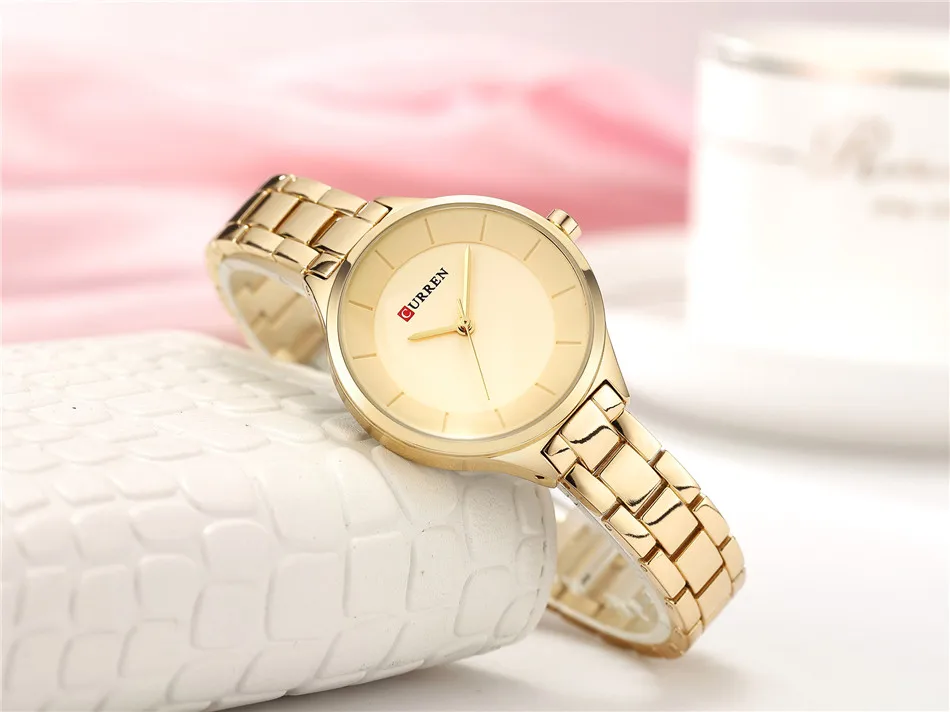 2018 Curren для женщин часы Роскошные золотистый и черный полный сталь платье ювелирные изделия Кварцевые часы Дамская Мода Элегантные часы