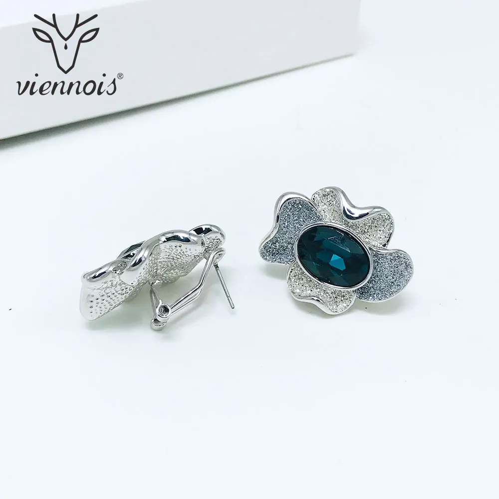 Viennois Stud Earrings Gold/Silver Flower Plant Color Rhinestone Crystal Matte Earring with for Women Earrings