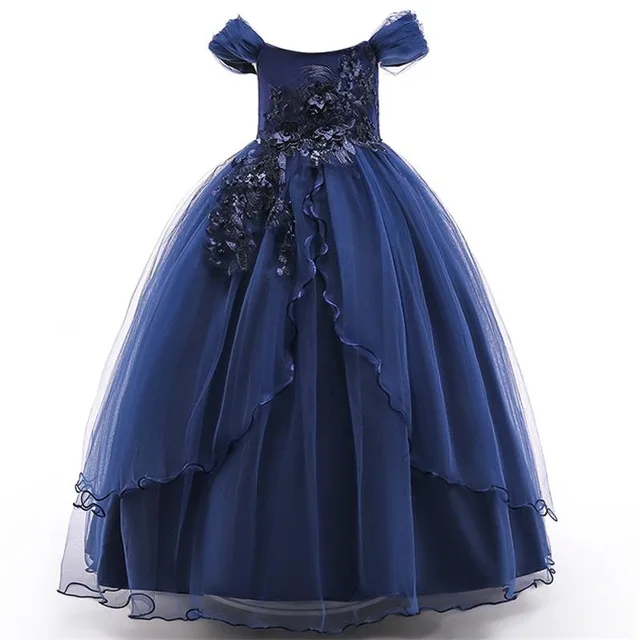 Navy Blue Зимняя одежда с цветочным узором для девочек элегантное праздничное платье принцессы на свадьбу костюм подружки невесты Детские платья для девочек, платье vestidos - Цвет: Navy Blue