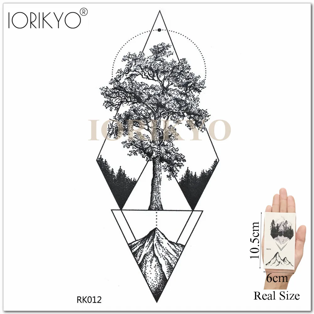 Iorikio, черная Геометрическая временная татуировка, старая сосновая елка, женские наклейки на руку, мужские Модные водостойкие татуировки, лесные татуировки, Переводные картинки