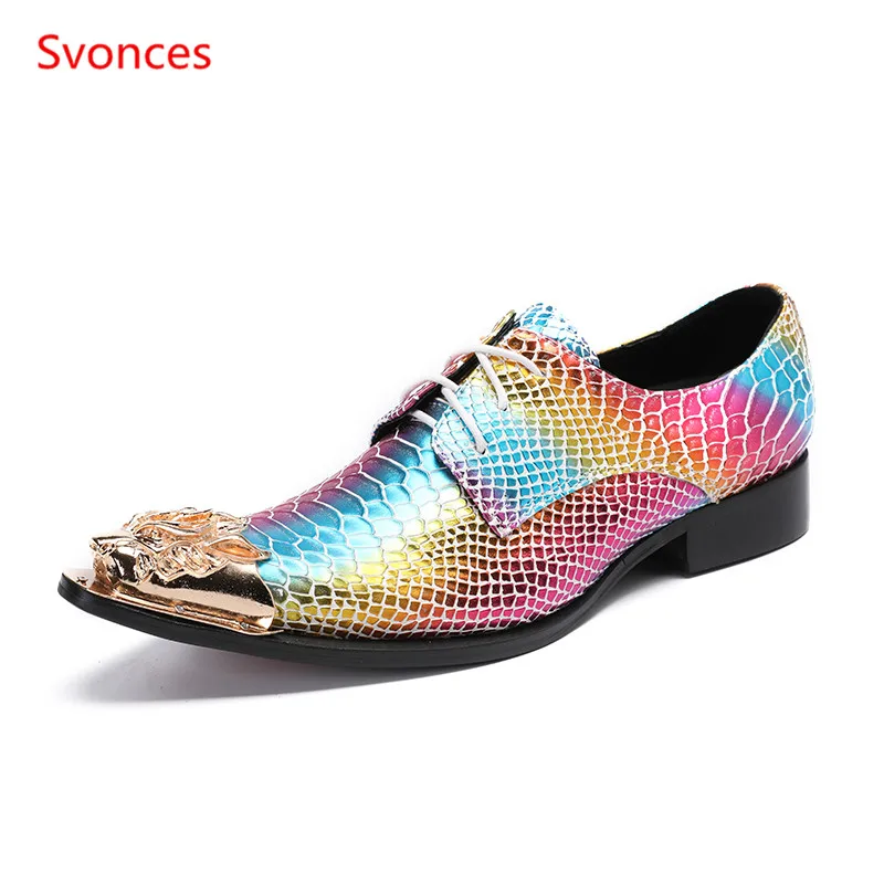 Genuine Leather Fish Scale Men Dress Shoes Bling Rain Bow Color Men ...