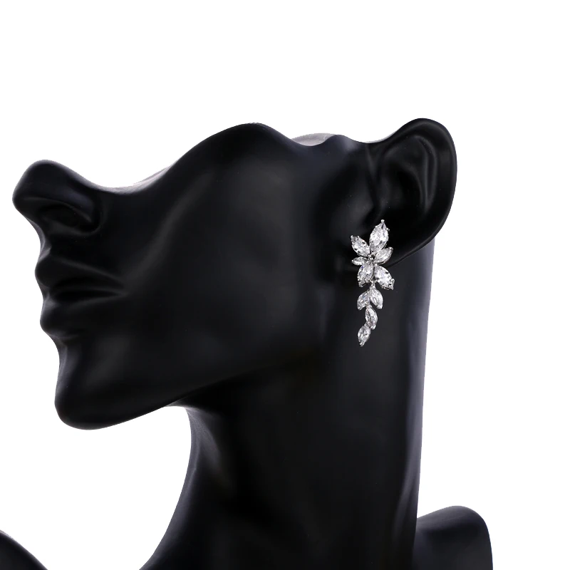 2018 Fashion Leaf Zircon Drop Earrings for Women White Gold Color Crystal Wedding Earrings Bridal Jewelry Gift brinco
