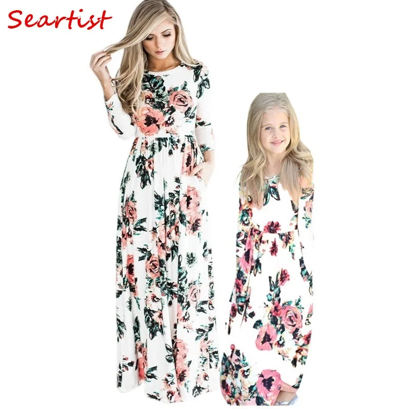 Seartist 2021 Новое платье для мамы и дочки юбки платья Для детей на лето Длинные рукава
