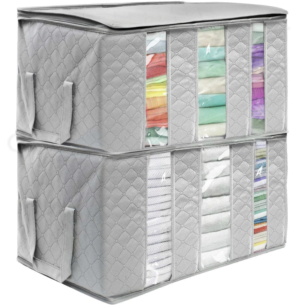 

65L Winter Clothes Storage Box Underbed Stackable Boxes Thick Coats Organizer Transparent Bag Wardrobe Organizer Storage Bags