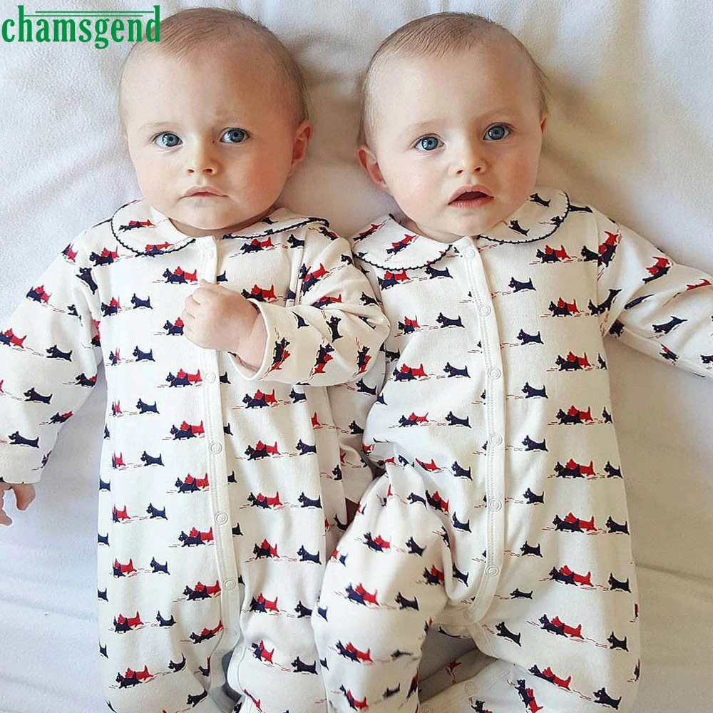 Chamsgend Белый Мода новорожденных Для маленьких мальчиков Обувь Для Девочек Цельный письмо полный хлопок комбинезон с принтом Детские