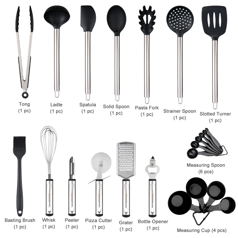 23pcs Set 23 шт. набор кухонной посуды из нержавеющей стали, кухонные силиконовые инструменты для приготовления пищи, антипригарный термостойкий нож для пилинга, кастрюли, кастрюли, ложки - Цвет: 23pcs Set