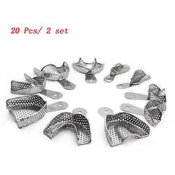 20Pcs/ 2 Set Dental Impression Tray Stainless Steel Teeth Tray Autoclavable Denture Instrument Trays Dentist Tools