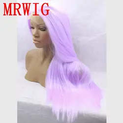 MRWIG настоящие волосы Бесплатная Часть шелковистая прямая Косплэй фиолетовый 14-26in синтетических бесклеевой спереди парик 150% высокой