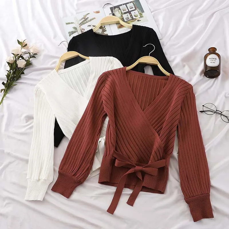 

V Neck Sweater Korean Knitted Sweater Pull Femme Knit Sweaters Fashion 2019 Women Sexy Pullover Jersey Mujer Jumper Winter Tunic