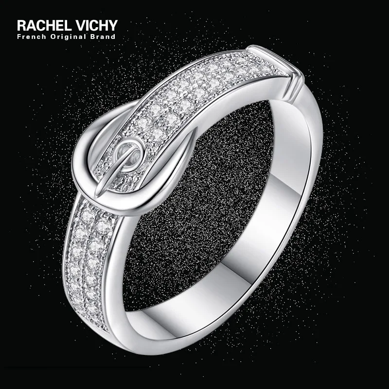 

RACHEL VICHY Fashion Women Micro-inlaid belt-shaped couple ring simple belt ring wedding bands high quality plated nickel jewelr