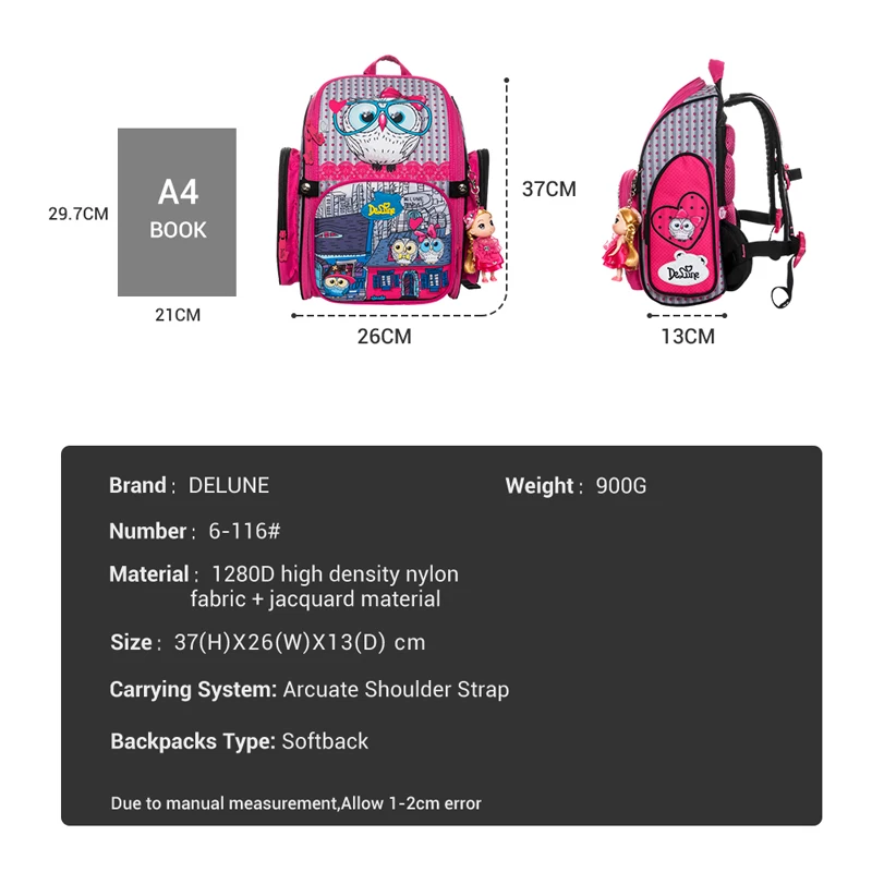 Delune 3D Owl Pattern School Bags For Girls Boys Car Cartoon Backpacks Children Orthopedic Backpack Can Folded Mochila Infantil
